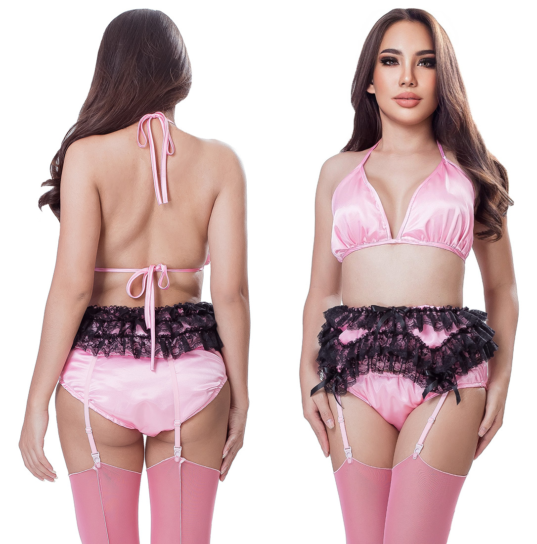 candy satin and lace suspender belt 05