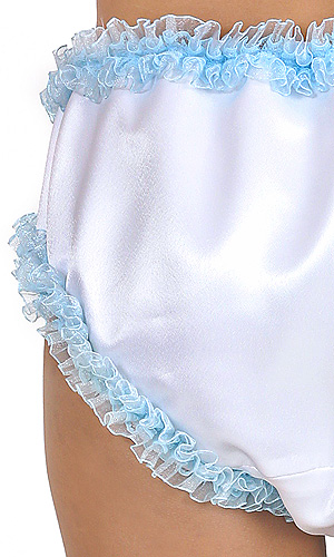 Fawn Satin Panties with Blue Lace